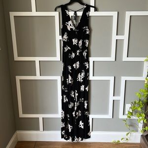 Medium black and white floral long jumpsuit